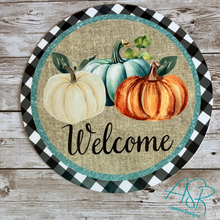 Welcome 8 Inch Aluminum Circle Sign, Wreath Attachment Sign, Fall Sign