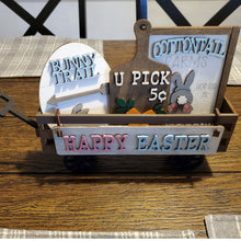 Happy Easter with Raised Shelf Sitter, Easter decor, Tabletop decor, Tiered tray, Easter Bunny, Bunny Trail