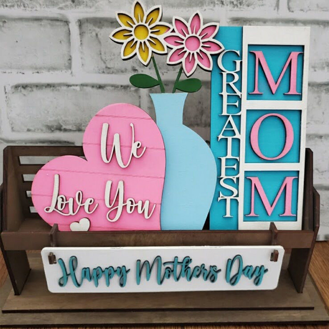 Happy Mother's Day with Raised Shelf Sitter, Mother's Day decor, Tabletop decor, Tiered tray, Flower vase, Greatest Mom, We love you Mom